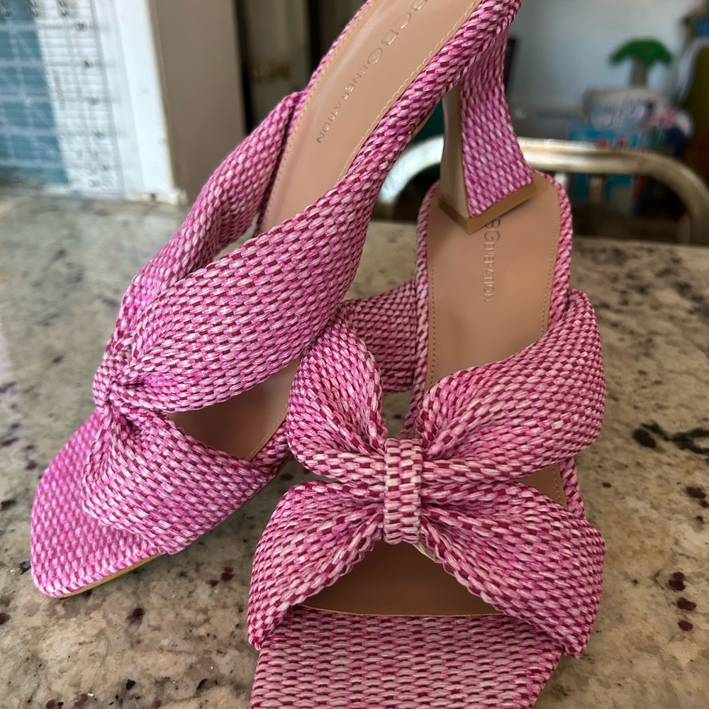 BCBGeneration Pink Woven Bow Heels